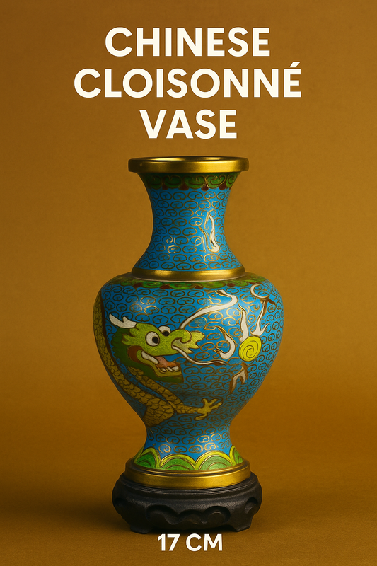 Chinese Cloisonné Vase with Dragon – Turquoise Enamel – Mid-20th Century – 17 cm