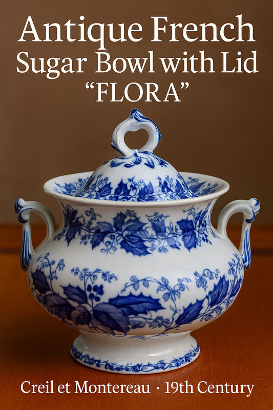 Antique French Sugar Bowl with Lid – Creil et Montereau “FLORA” – 19th Century