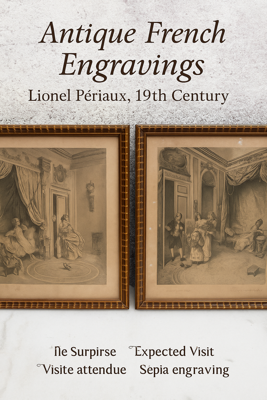 Pair of Antique French Engravings “Visite inattendue / Visite attendue” after Lionel Périaux – Ch. Wittmann, c.1880–1900, Framed