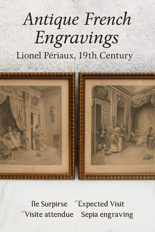 Pair of Antique French Engravings “Visite inattendue / Visite attendue” after Lionel Périaux – Ch. Wittmann, c.1880–1900, Framed
