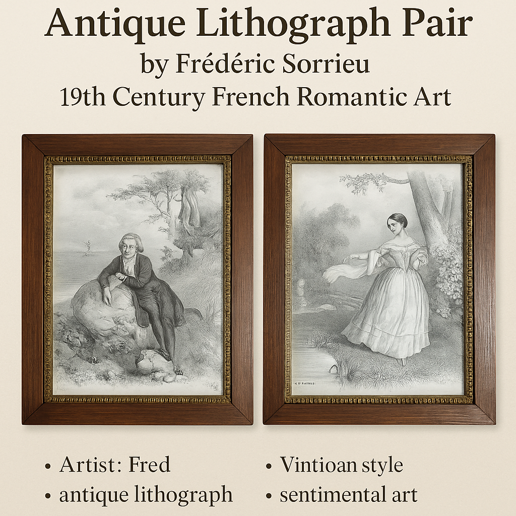 Antique Lithograph Pair by Frédéric Sorrieu – 19th Century French Romantic Art – Framed