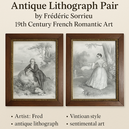 Antique Lithograph Pair by Frédéric Sorrieu – 19th Century French Romantic Art – Framed