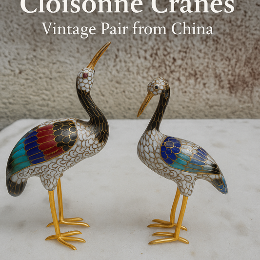 Vintage Chinese Cloisonné Cranes – Enamel Figurine Pair – 1950s–70s