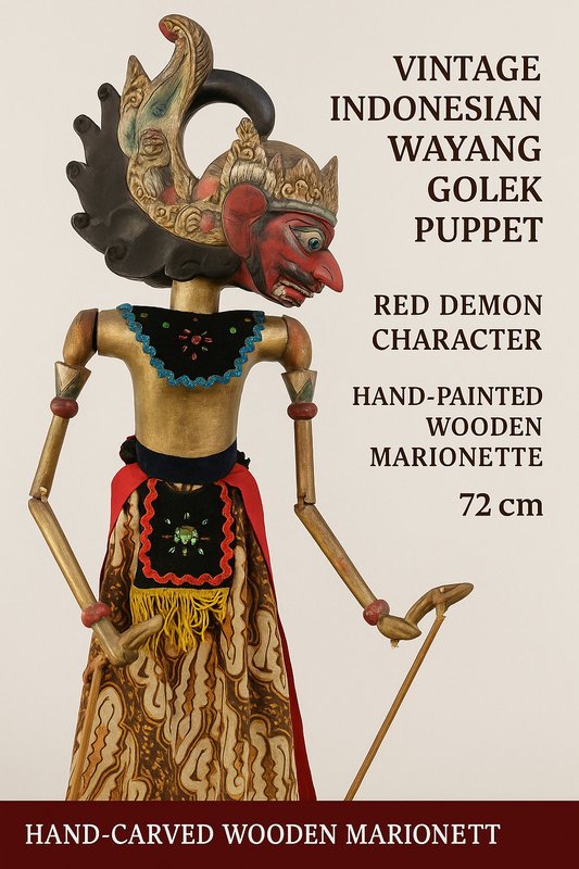 Vintage Indonesian Wayang Golek Puppet – Red Demon Character – 72 cm