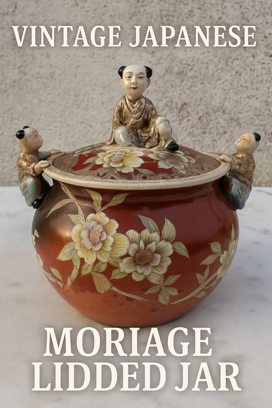 Vintage Japanese Moriage Lidded Jar – Figural Children – Hand-Painted Kutani Style Ceramic – 21 cm