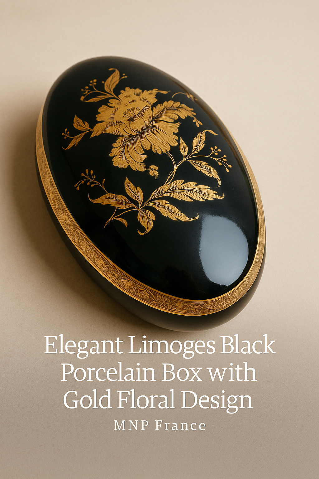 Elegant Limoges Black Porcelain Box with Gold Floral Design – MNP France