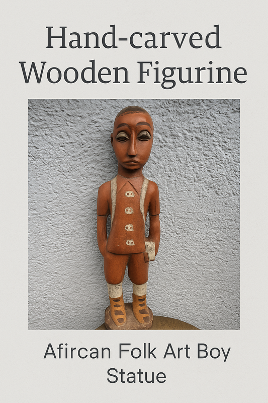 Hand-Carved Wooden Figurine – Boy with Book and Backpack