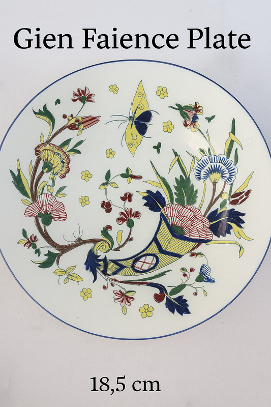 Gien Faience Plate – French Hand-Painted Floral Dish with Butterfly – Vintage 18.5 cm