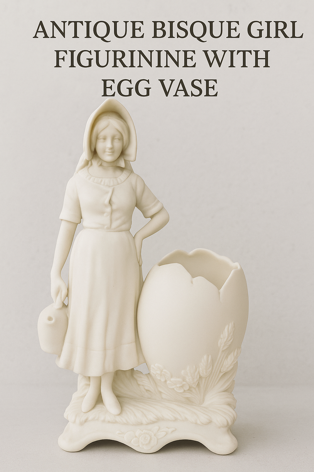 Antique Bisque Porcelain Figurine - Girl with Watering Can and Egg Vase
