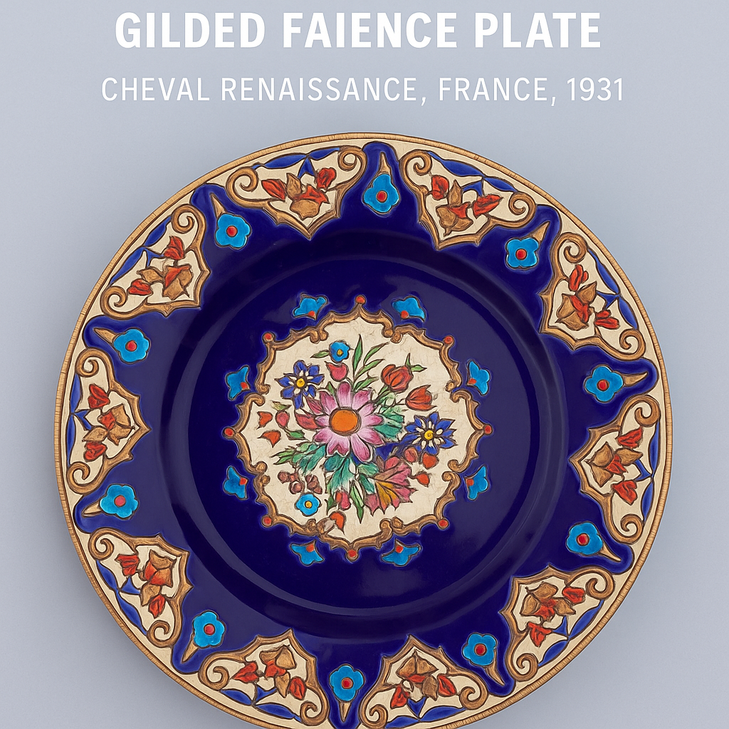 Vintage Longwy Plate – Renaissance Series by Chevallier – 1930s French Enamel Faience