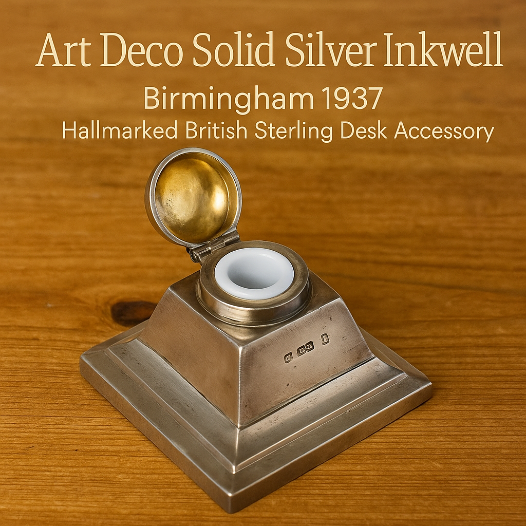 Rare Solid Silver Art Deco Inkwell – Birmingham 1937