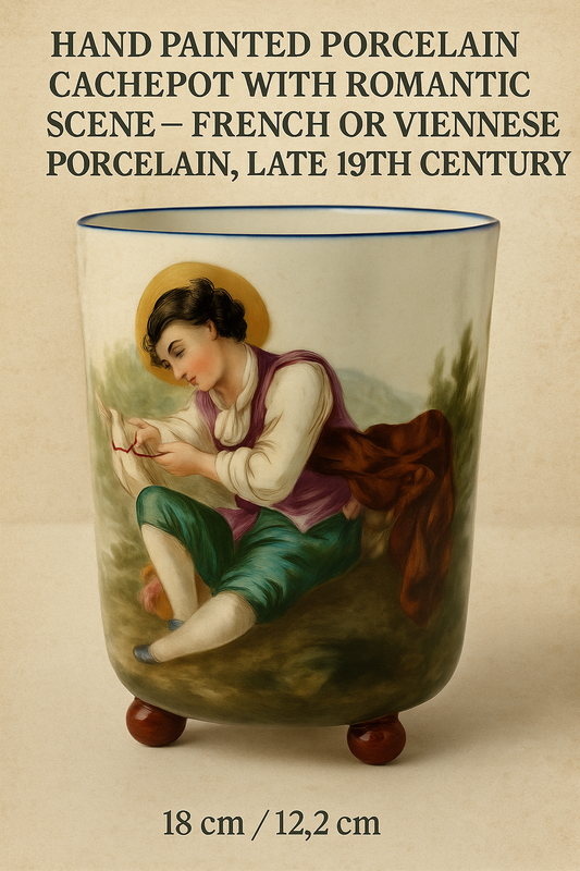 Hand Painted Porcelain Cachepot with Romantic Scene – French or Viennese Porcelain, Late 19th Century