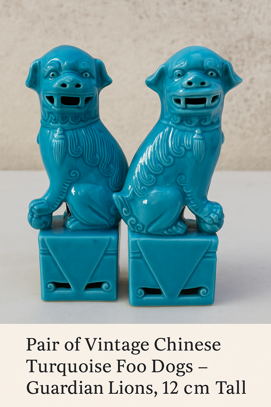 Pair of Vintage Chinese Turquoise Foo Dogs – Guardian Lions, 12 cm Tall