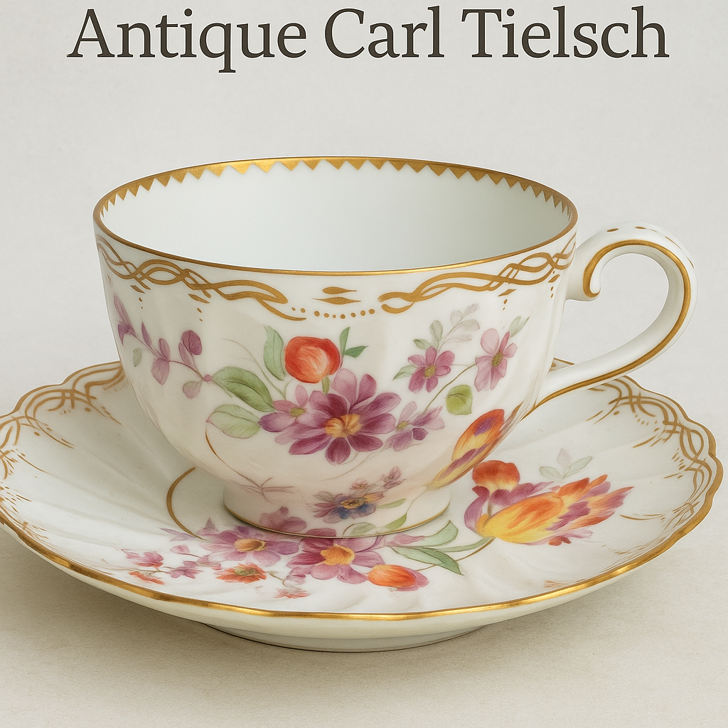 Antique Carl Tielsch Porcelain Cup & Saucer – Hand-Painted Floral – Gilded – ca. 1900