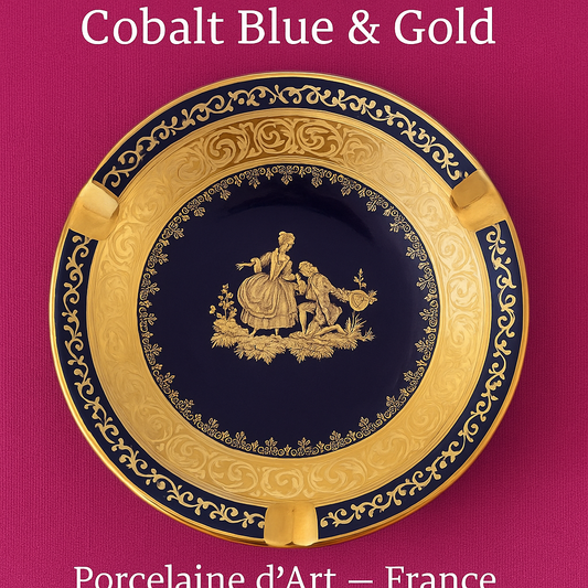 Limoges Ashtray – Cobalt Blue & Gold – Porcelaine d’Art – France – 15 cm