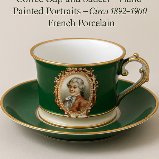 Rare Antique Limoges Coffee Cup and Saucer with Portrait – Hand Painted, ca. 1892–1900