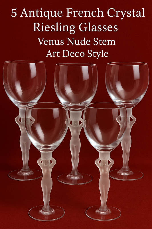 Antique French Crystal Riesling Glasses – 'Venus' Nude Stem – Set of 2