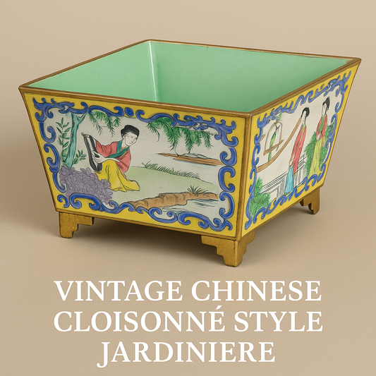 Vintage Chinese Cloisonné Style Jardiniere – Hand Painted – Chinoiserie Revival