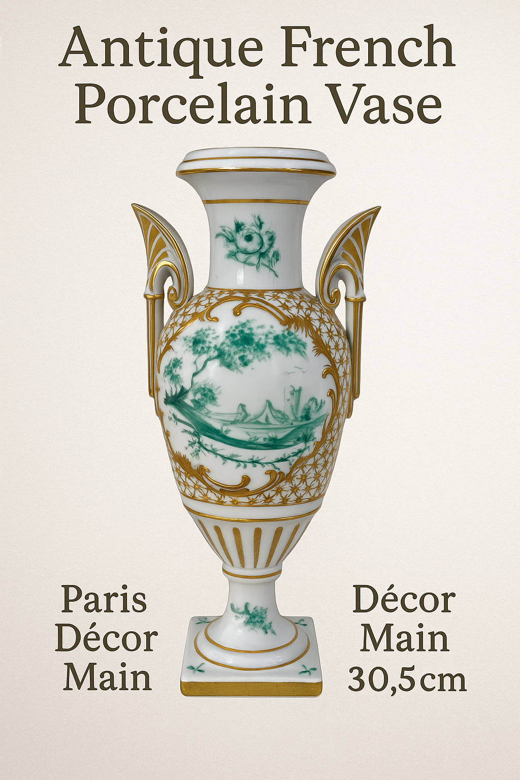 Antique French Porcelain Vase – Paris Décor Main – 30.5 cm
