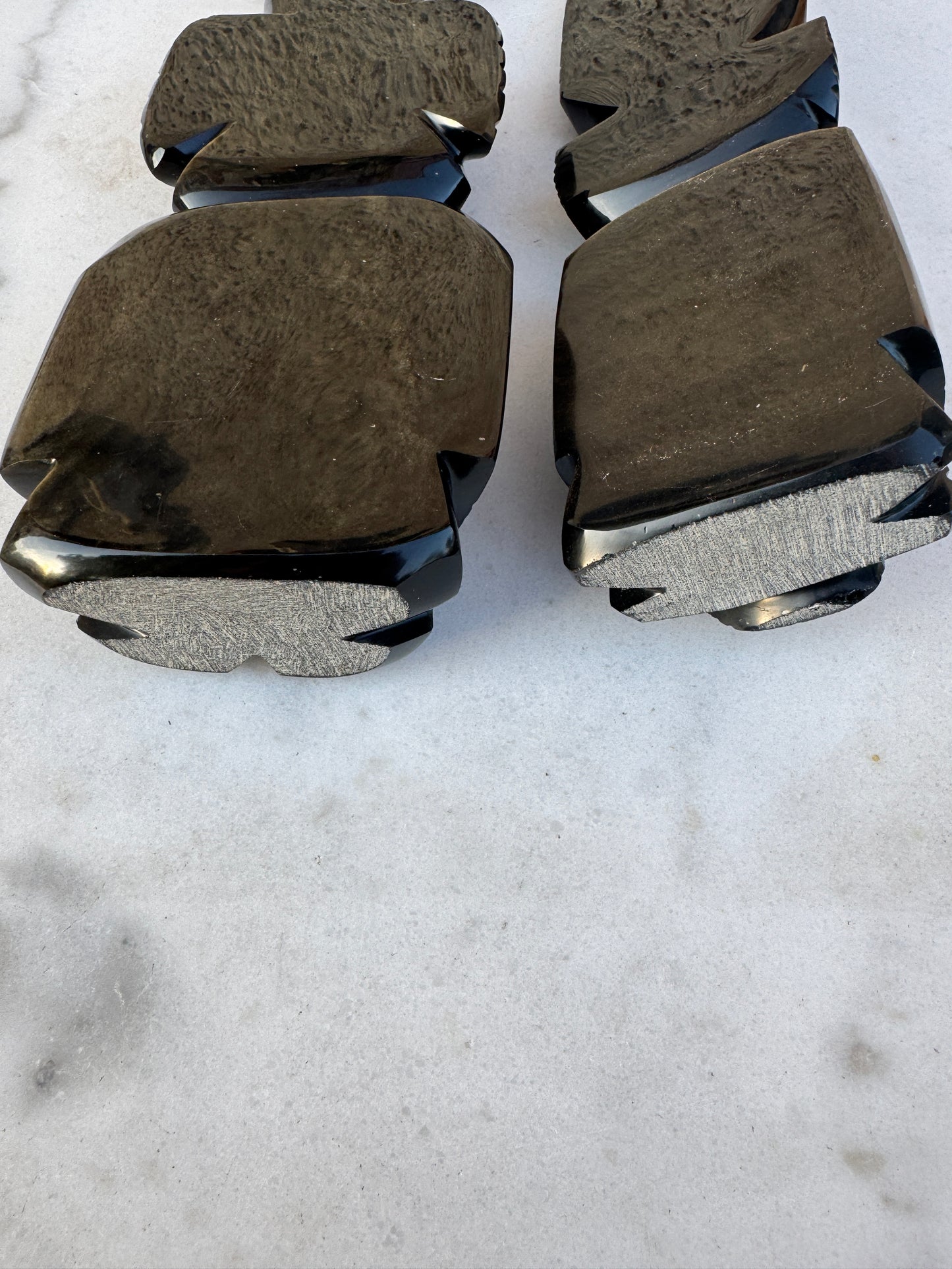 Golden Obsidian Tribal Sculptures - Set of 2 - Hand-Carved Mexican Obsidian Art - 29 cm Tall