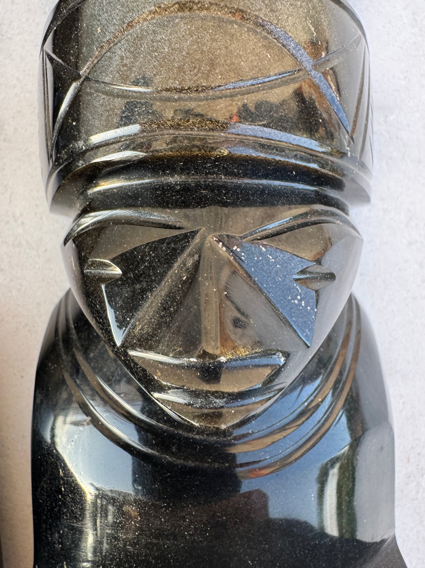 Golden Obsidian Tribal Sculptures - Set of 2 - Hand-Carved Mexican Obsidian Art - 29 cm Tall