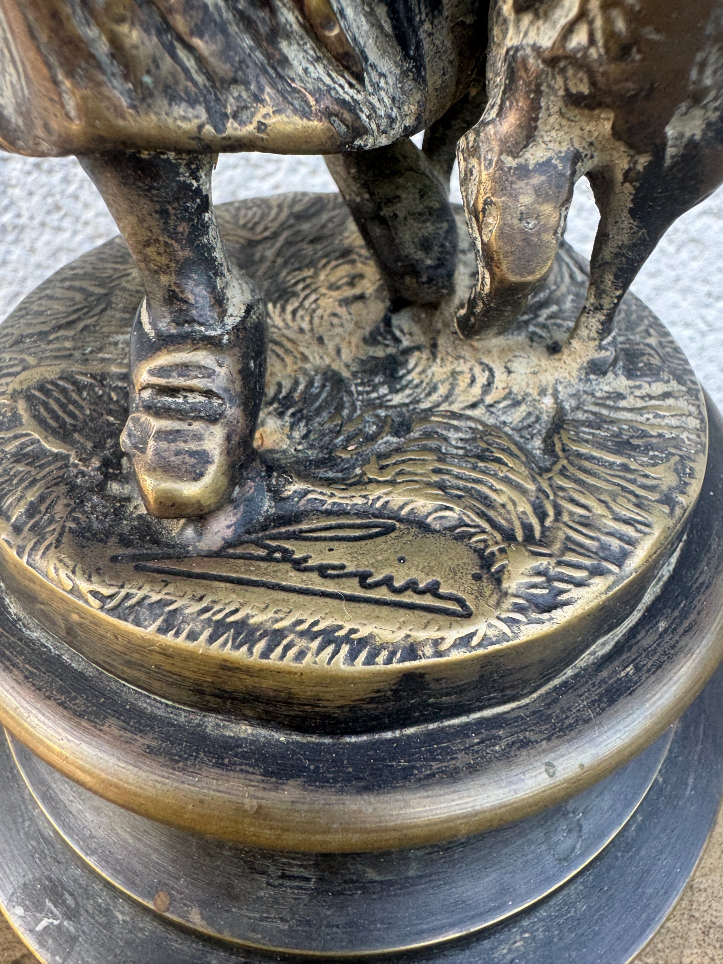 Antique Bronze Sculpture Girl with Lamb Signed - 28 cm Tall