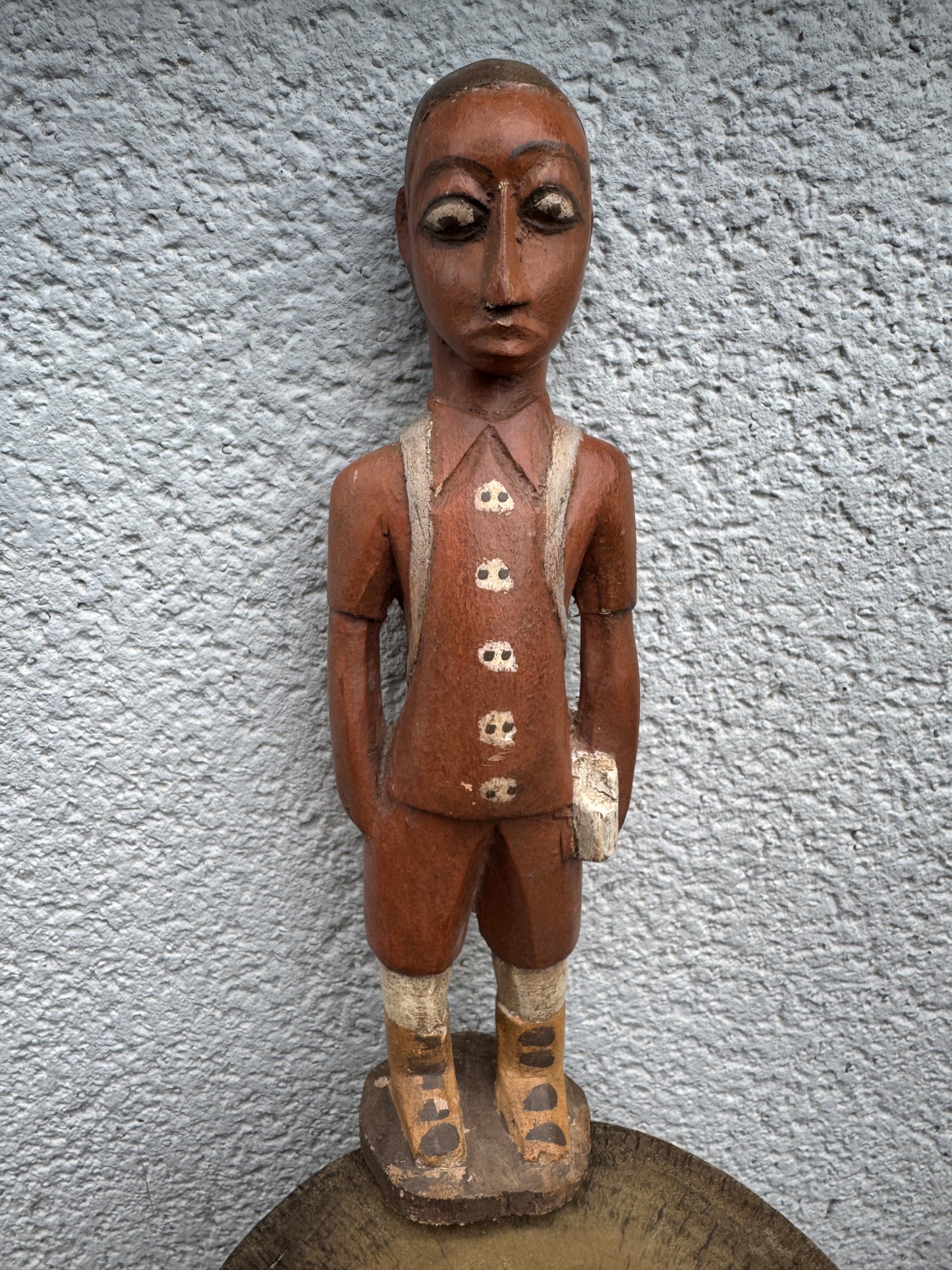 Hand-Carved Wooden Figurine – Boy with Book and Backpack