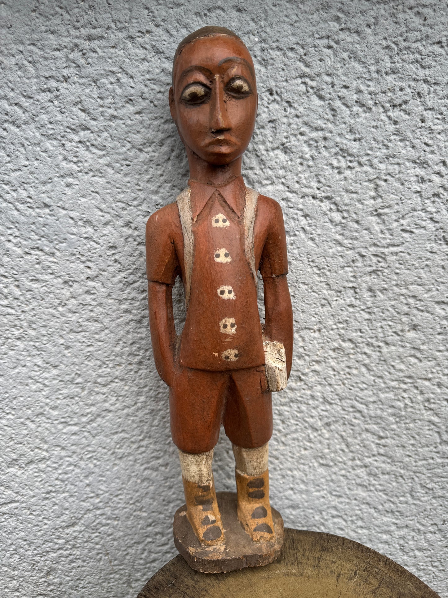 Hand-Carved Wooden Figurine – Boy with Book and Backpack