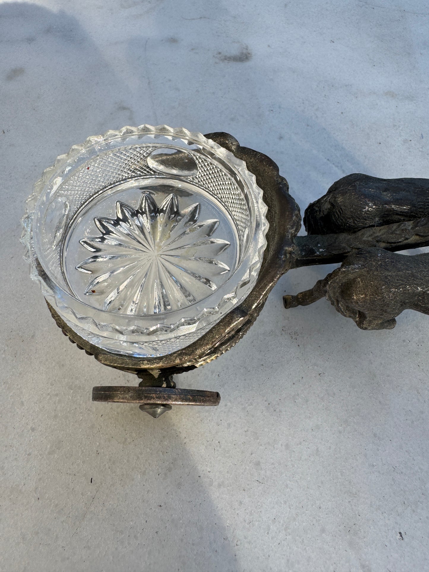 Antique Horse Drawn Chariot Salt Cellar – Cast Metal & Glass Dish