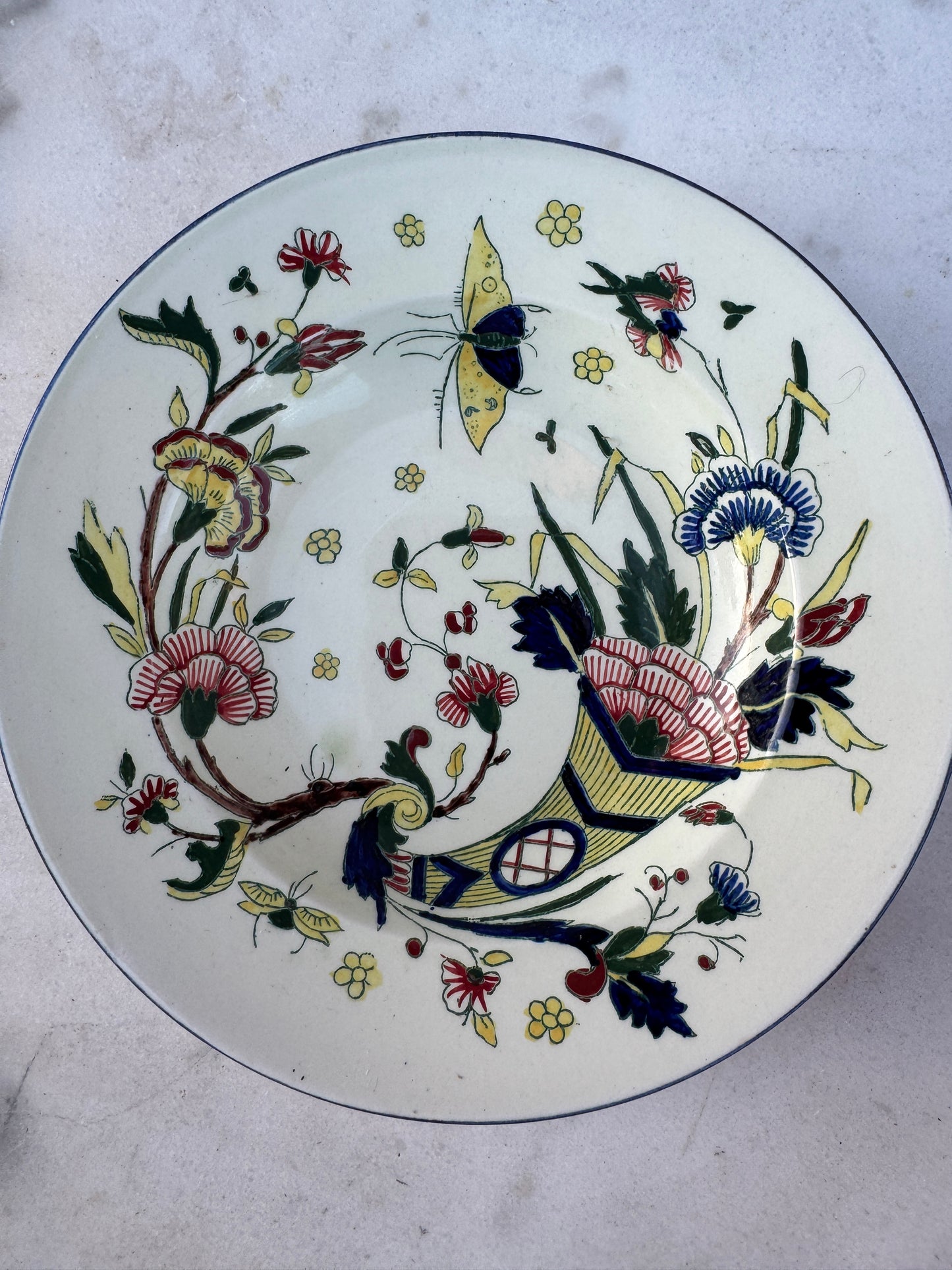 Gien Faience Plate – French Hand-Painted Floral Dish with Butterfly – Vintage 18.5 cm