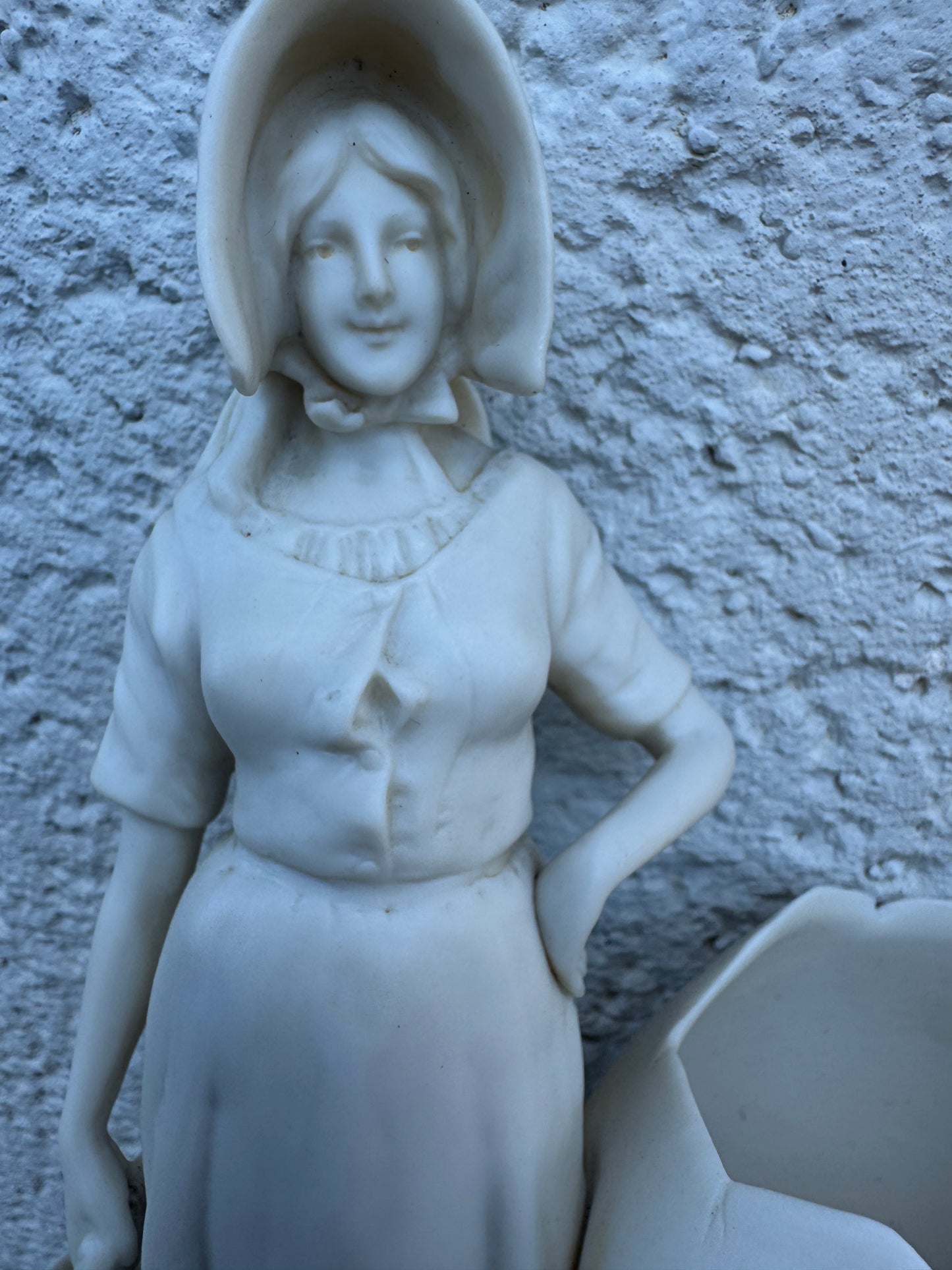 Antique Bisque Porcelain Figurine - Girl with Watering Can and Egg Vase