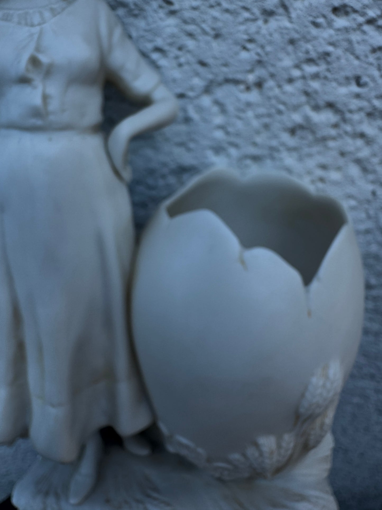 Antique Bisque Porcelain Figurine - Girl with Watering Can and Egg Vase