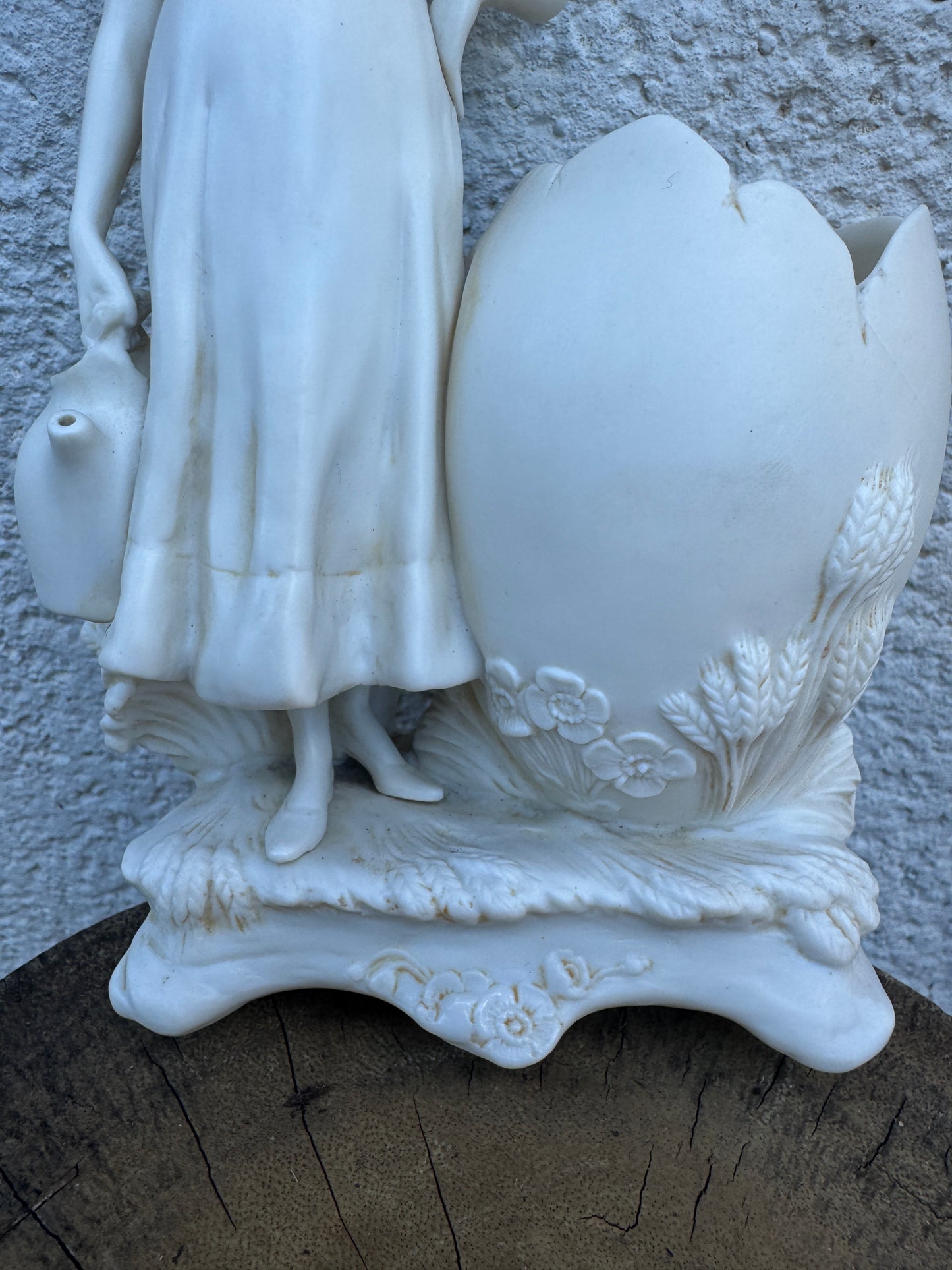 Antique Bisque Porcelain Figurine - Girl with Watering Can and Egg Vase
