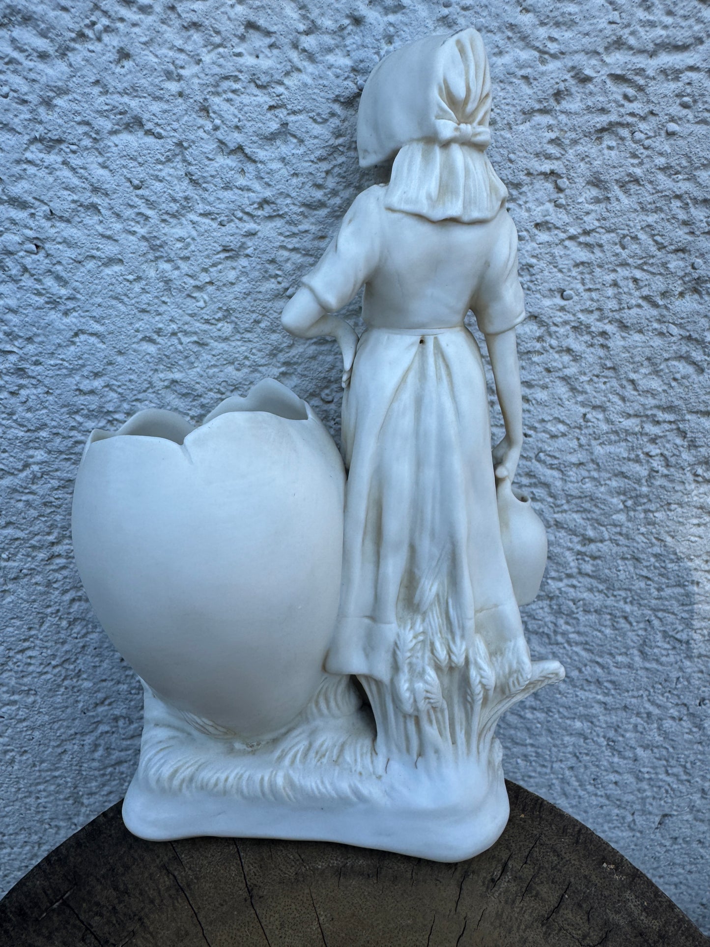 Antique Bisque Porcelain Figurine - Girl with Watering Can and Egg Vase