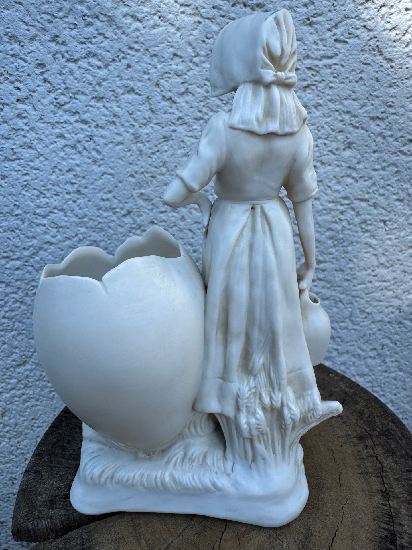 Antique Bisque Porcelain Figurine - Girl with Watering Can and Egg Vase