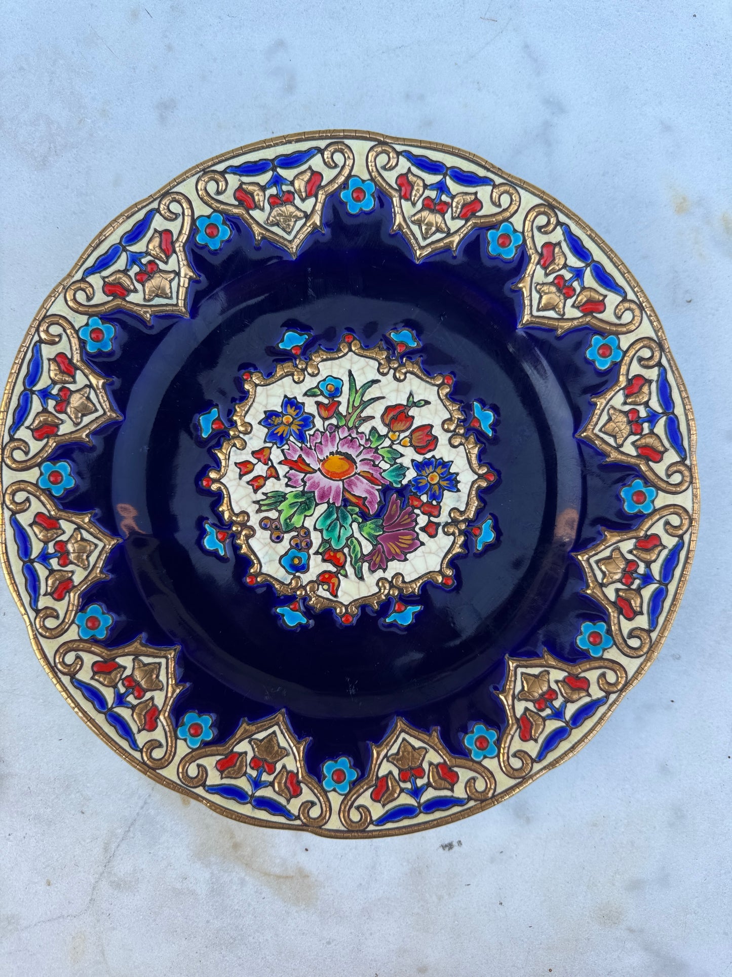 Vintage Longwy Plate – Renaissance Series by Chevallier – 1930s French Enamel Faience