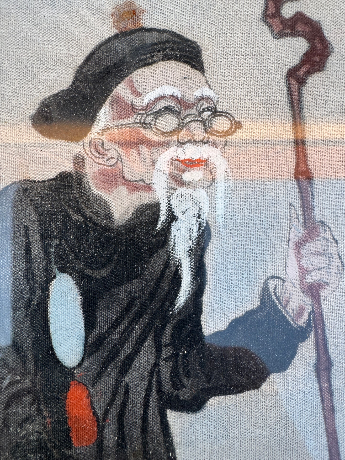 Pair of Antique Chinese Paintings on Fabric – Elderly Scholars