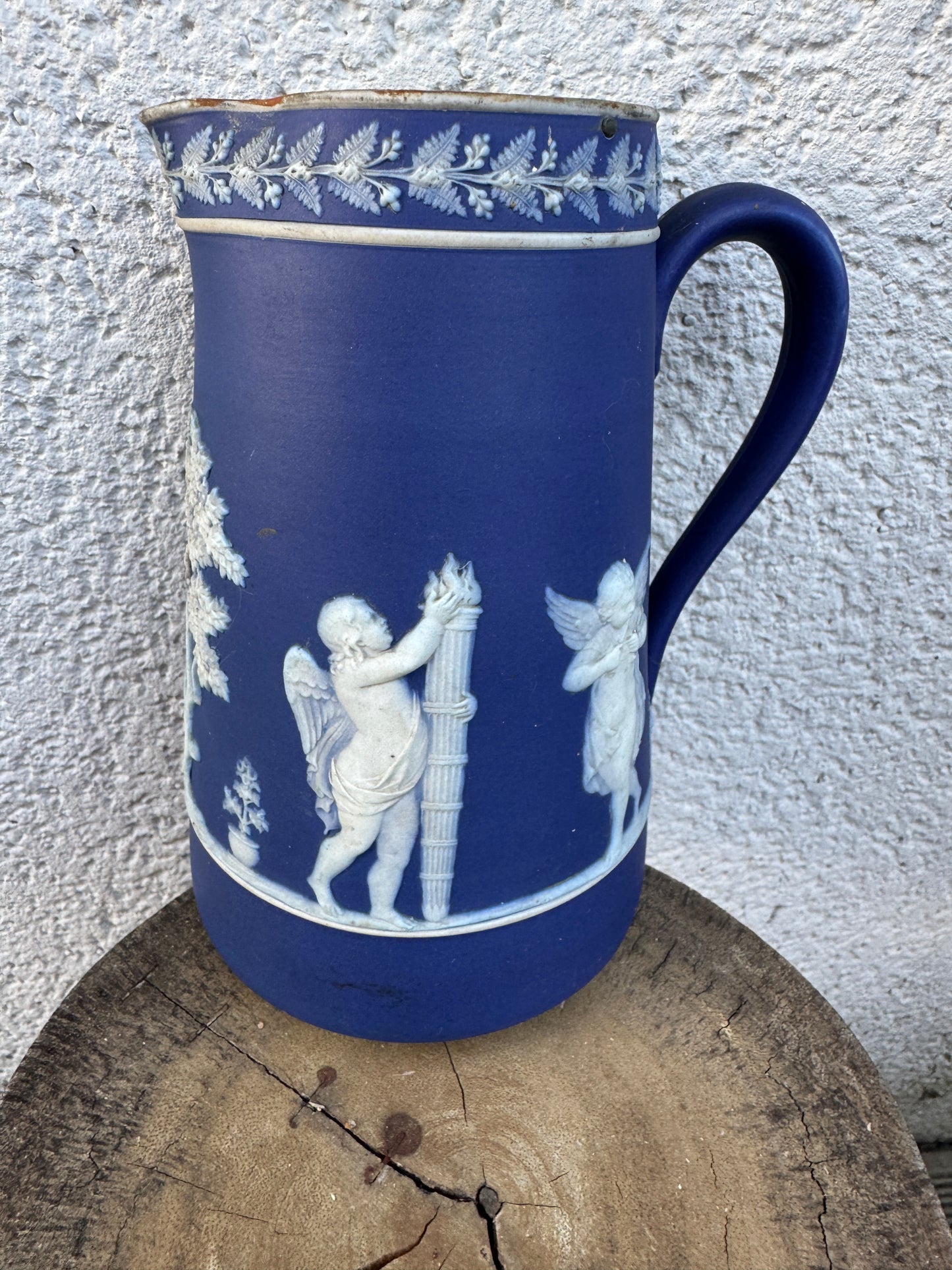 Antique Blue Jasperware Pitcher with Cherubs – 18 cm