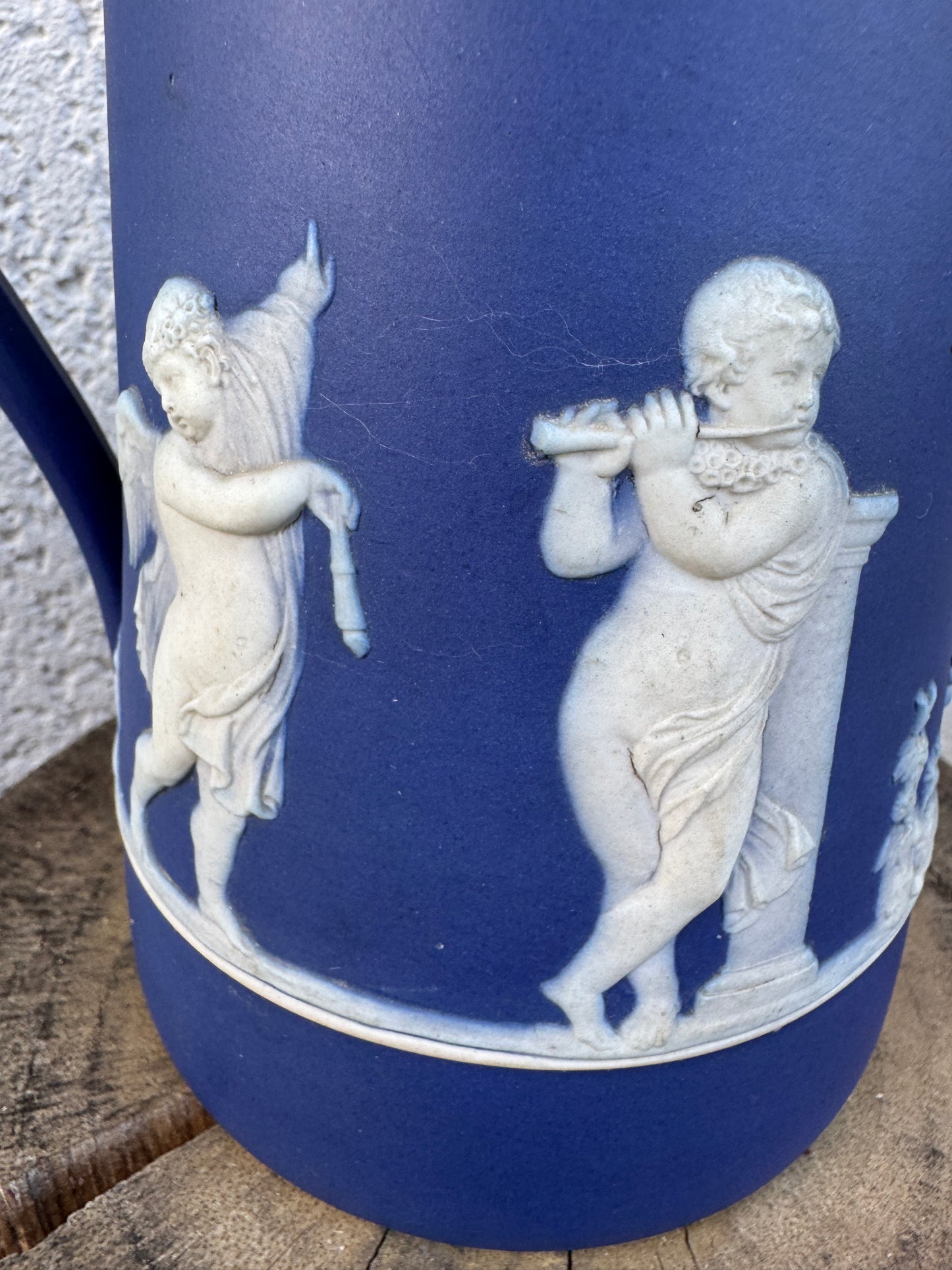 Antique Blue Jasperware Pitcher with Cherubs – 18 cm