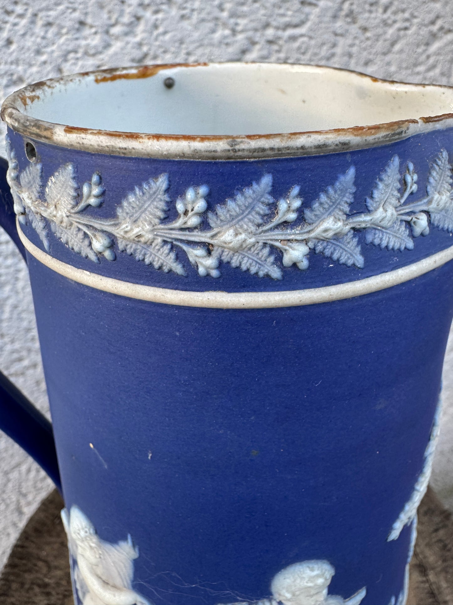 Antique Blue Jasperware Pitcher with Cherubs – 18 cm