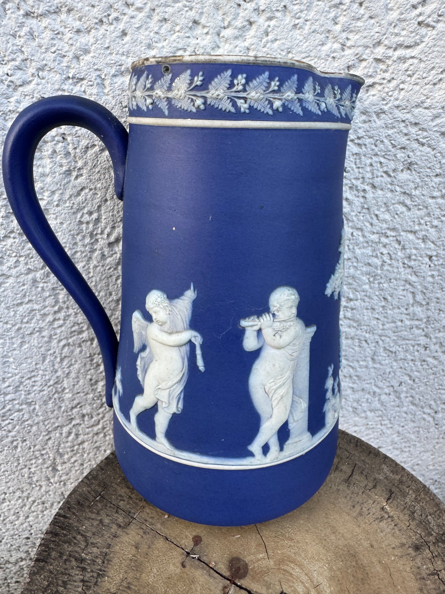 Antique Blue Jasperware Pitcher with Cherubs – 18 cm