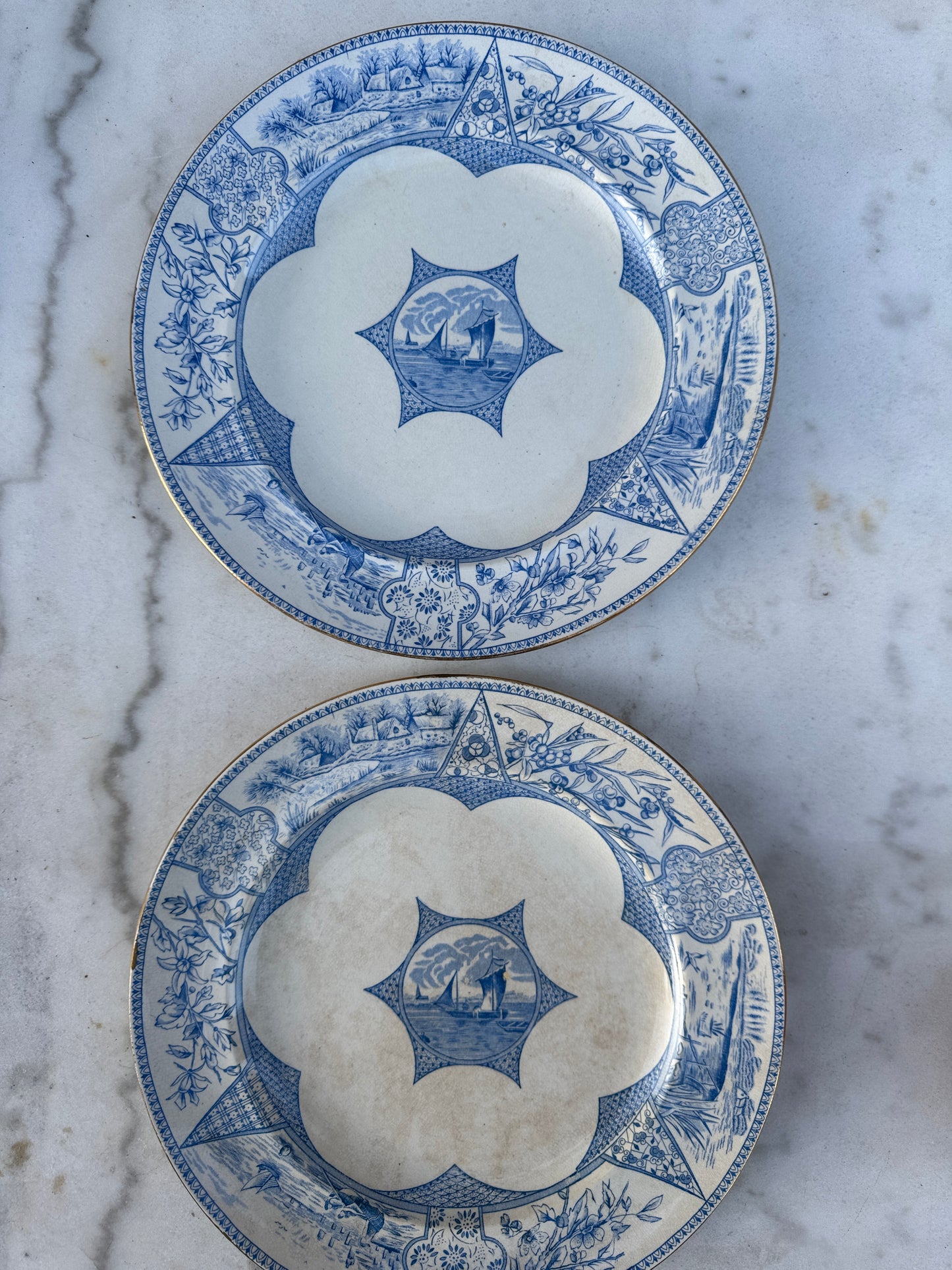Antique Borneo Transferware Plates – Set of 2