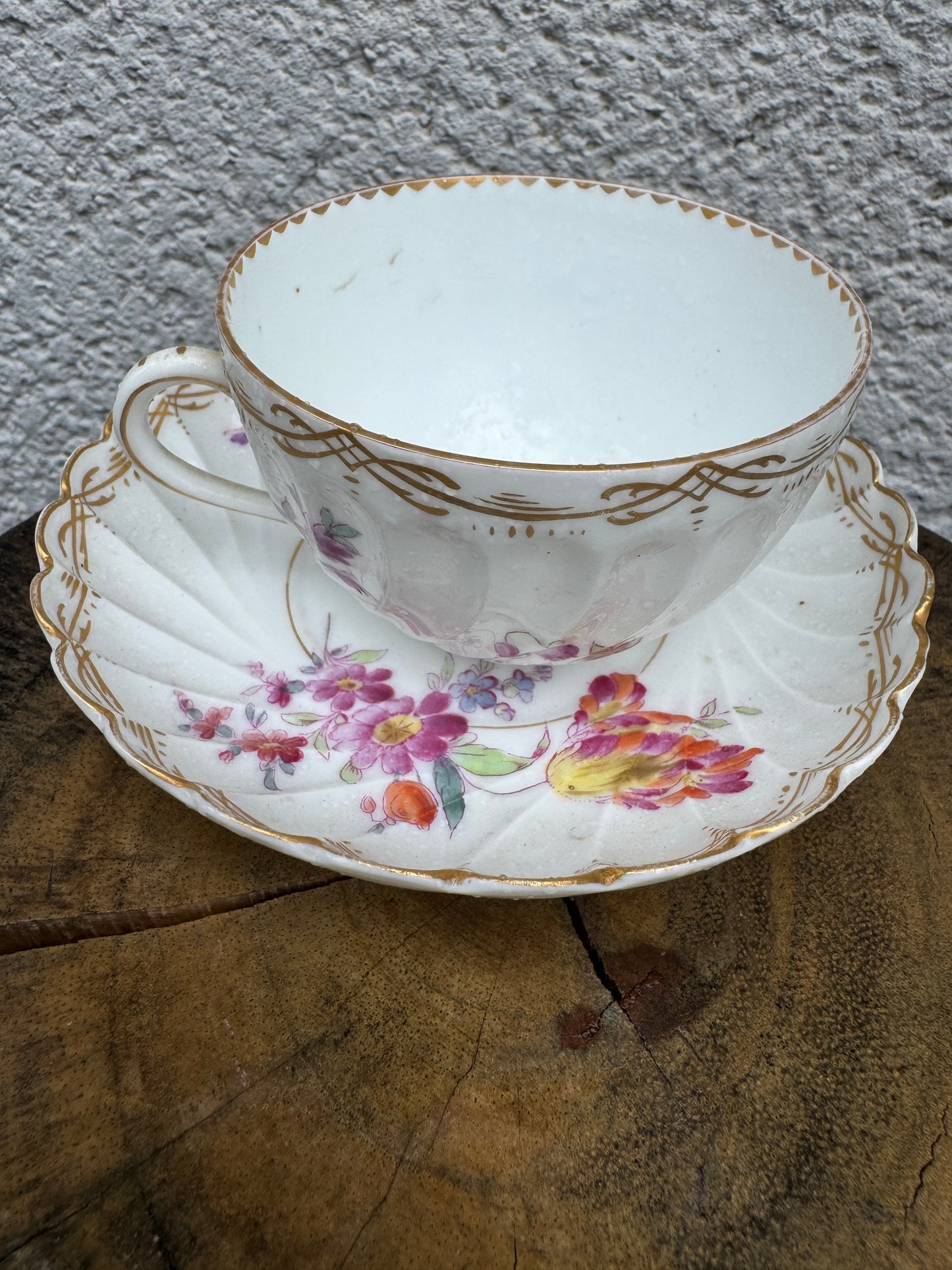 Antique Carl Tielsch Porcelain Cup & Saucer – Hand-Painted Floral – Gilded – ca. 1900