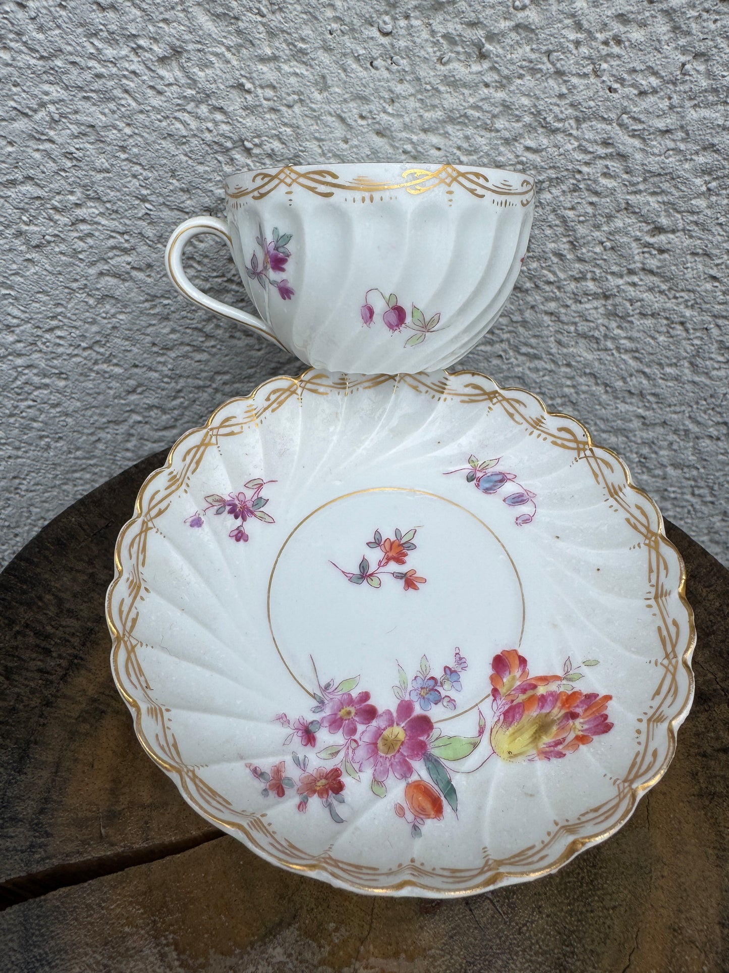 Antique Carl Tielsch Porcelain Cup & Saucer – Hand-Painted Floral – Gilded – ca. 1900