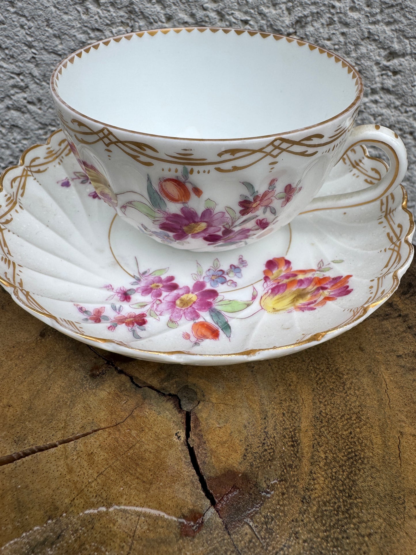 Antique Carl Tielsch Porcelain Cup & Saucer – Hand-Painted Floral – Gilded – ca. 1900
