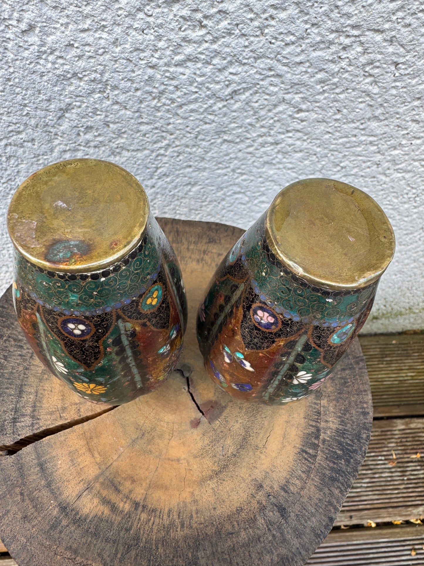 Antique Japanese Cloisonné Vases – Meiji Period – Butterfly & Floral Design – 12 cm – Pair
