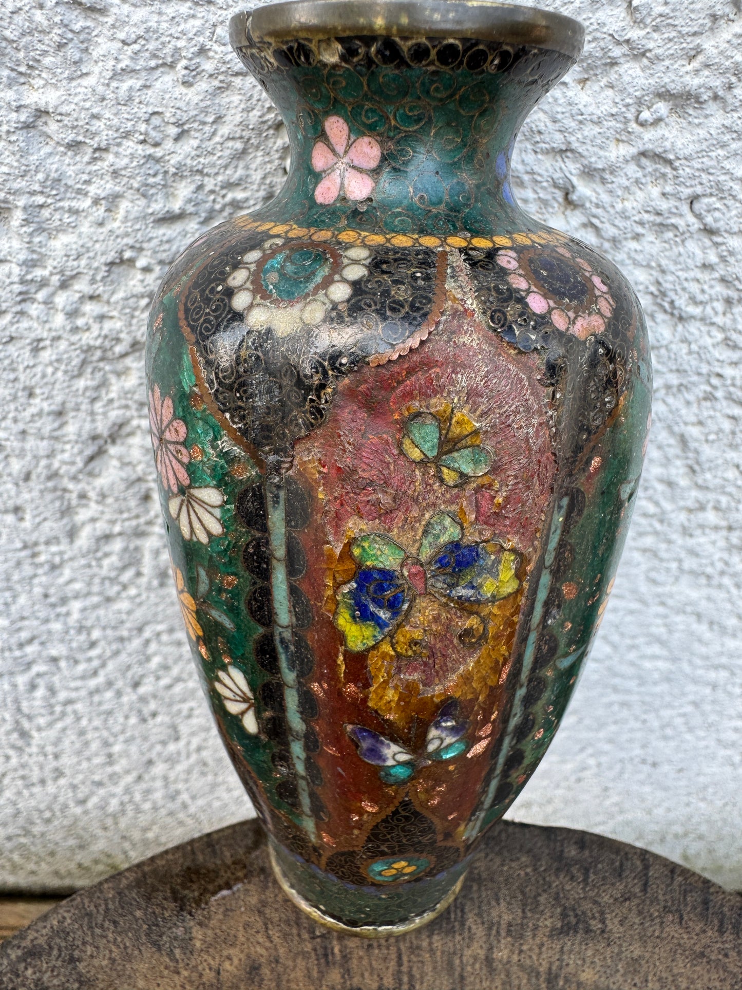 Antique Japanese Cloisonné Vases – Meiji Period – Butterfly & Floral Design – 12 cm – Pair