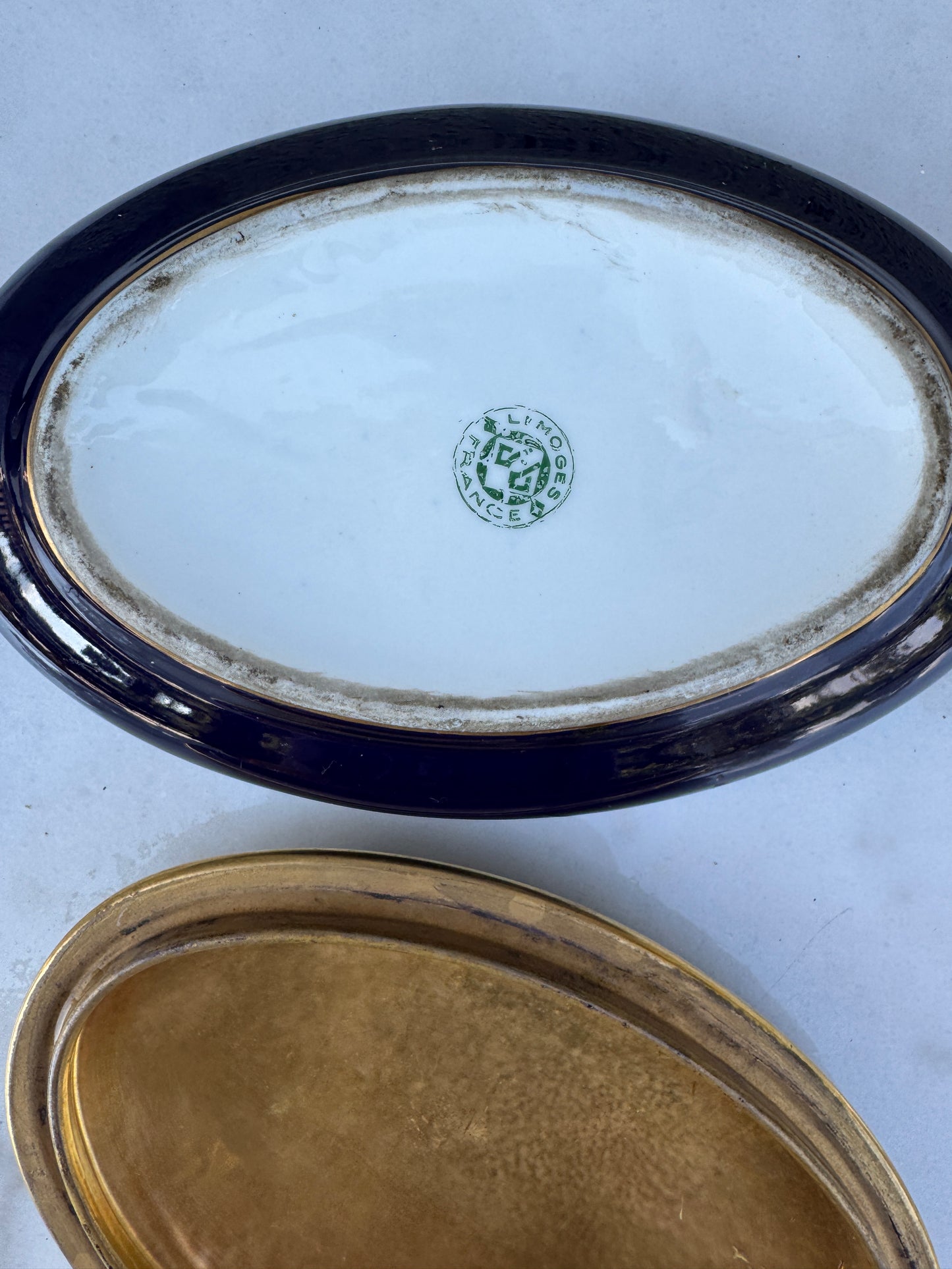 Antique Limoges Porcelain Box – Cobalt Blue & Gold – Oval Lidded Trinket Box – Hand-Gilded – France c. 1900