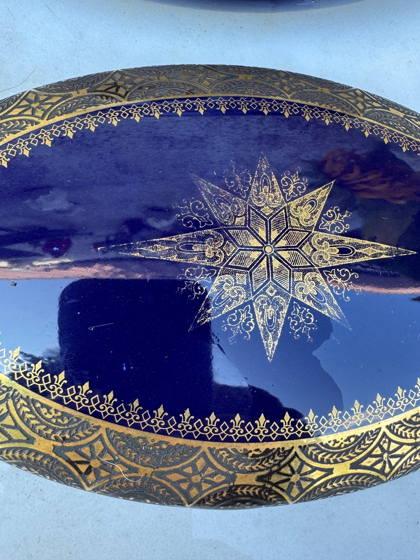 Antique Limoges Porcelain Box – Cobalt Blue & Gold – Oval Lidded Trinket Box – Hand-Gilded – France c. 1900