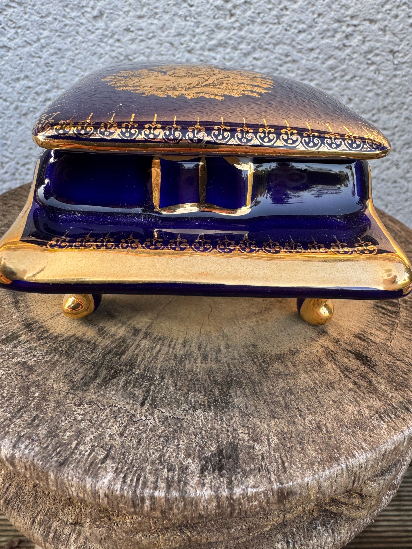 Limoges Porcelain Trinket Box – Piano Shape – Cobalt Blue & Gold